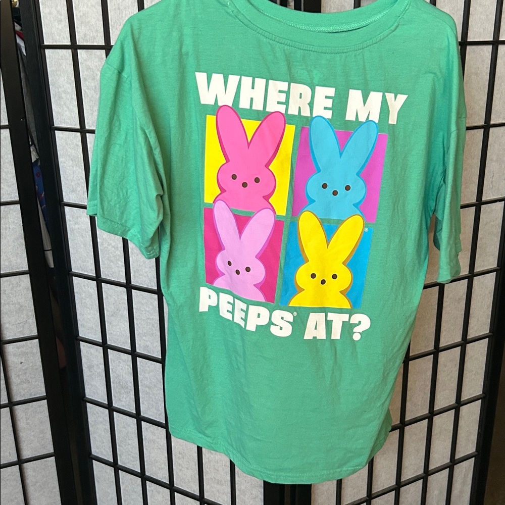 Green Graphic Tee with Colorful Bunny Print